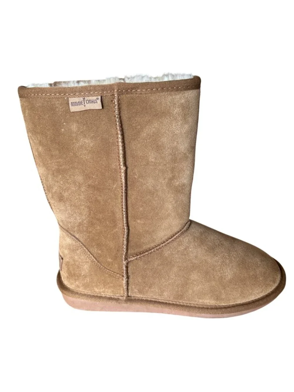 Minnetonka Callahan Short Boots Women's 10 Tan Suede Faux Fur Ankle Boots
